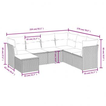 7-tlg. Garten-Sofagarnitur mit Kissen Braun Poly Rattan