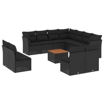 12-tlg. Garten-Sofagarnitur mit Kissen Schwarz Poly Rattan