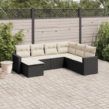 ARDEBO.de - 7-tlg. Garten-Sofagarnitur mit Kissen Schwarz Poly Rattan