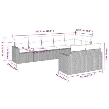 8-tlg. Garten-Sofagarnitur mit Kissen Grau Poly Rattan