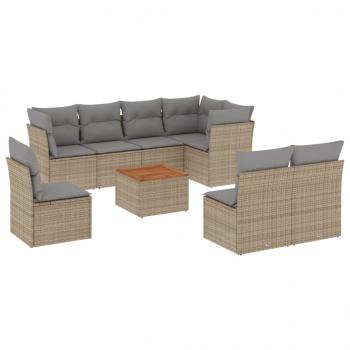 9-tlg. Garten-Sofagarnitur mit Kissen Beige Poly Rattan