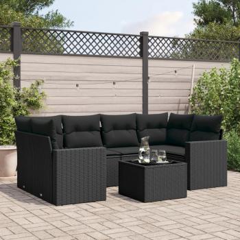 ARDEBO.de - 7-tlg. Garten-Sofagarnitur mit Kissen Schwarz Poly Rattan