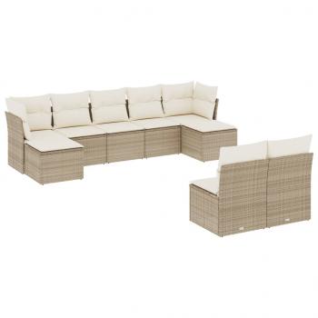 9-tlg. Garten-Sofagarnitur mit Kissen Beige Poly Rattan