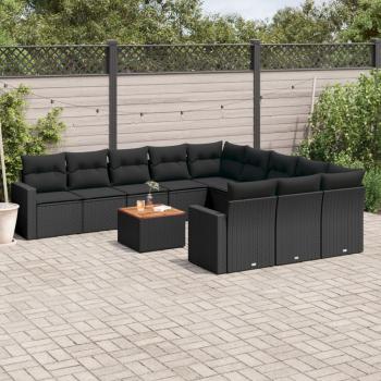 ARDEBO.de - 12-tlg. Garten-Sofagarnitur mit Kissen Schwarz Poly Rattan