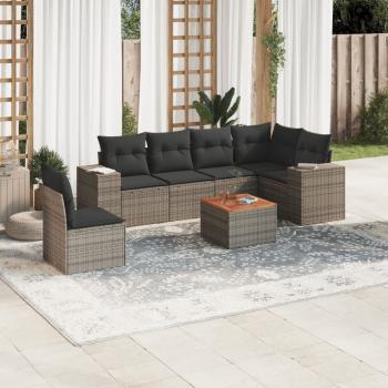 ARDEBO.de - 7-tlg. Garten-Sofagarnitur mit Kissen Grau Poly Rattan