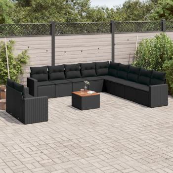 ARDEBO.de - 12-tlg. Garten-Sofagarnitur mit Kissen Schwarz Poly Rattan