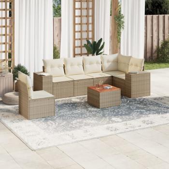 ARDEBO.de - 7-tlg. Garten-Sofagarnitur mit Kissen Beige Poly Rattan