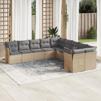 ARDEBO.de - 10-tlg. Garten-Sofagarnitur mit Kissen Beige Poly Rattan