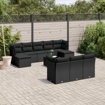 ARDEBO.de - 11-tlg. Garten-Sofagarnitur mit Kissen Schwarz Poly Rattan