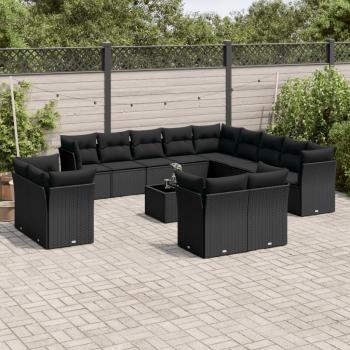 ARDEBO.de - 14-tlg. Garten-Sofagarnitur mit Kissen Schwarz Poly Rattan