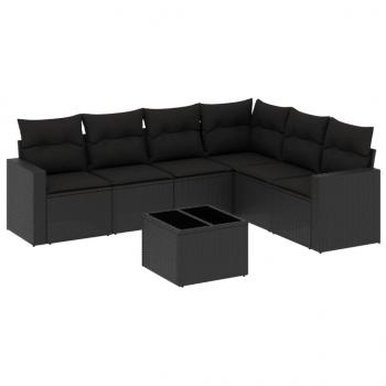 7-tlg. Garten-Sofagarnitur mit Kissen Schwarz Poly Rattan