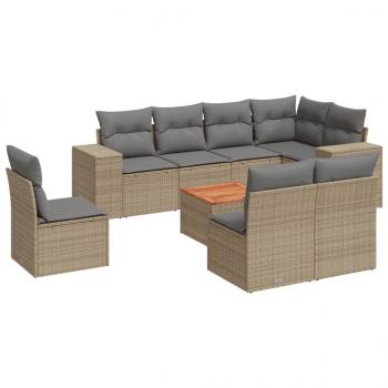 9-tlg. Garten-Sofagarnitur mit Kissen Beige Poly Rattan