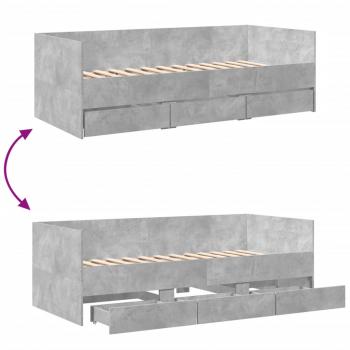 Tagesbett mit Schubladen Betongrau 75x190 cm Holzwerkstoff