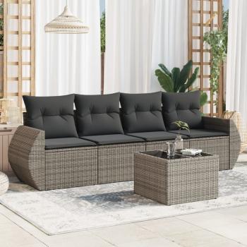 ARDEBO.de - 5-tlg. Garten-Sofagarnitur mit Kissen Grau Poly Rattan