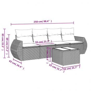 5-tlg. Garten-Sofagarnitur mit Kissen Grau Poly Rattan