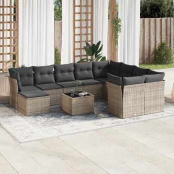 ARDEBO.de - 11-tlg. Garten-Sofagarnitur mit Kissen Grau Poly Rattan