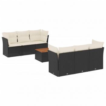 7-tlg. Garten-Sofagarnitur mit Kissen Schwarz Poly Rattan