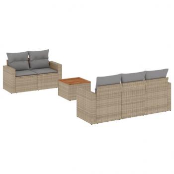 6-tlg. Garten-Sofagarnitur mit Kissen Beige Poly Rattan