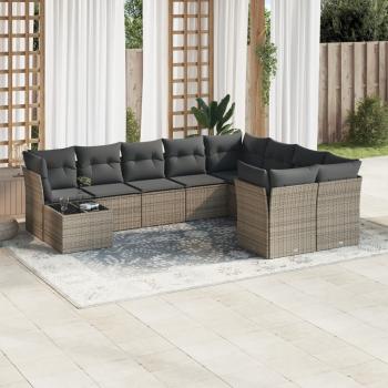 ARDEBO.de - 10-tlg. Garten-Sofagarnitur mit Kissen Grau Poly Rattan