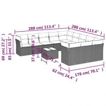 12-tlg. Garten-Sofagarnitur mit Kissen Schwarz Poly Rattan