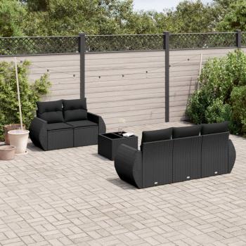 ARDEBO.de - 6-tlg. Garten-Sofagarnitur mit Kissen Schwarz Poly Rattan