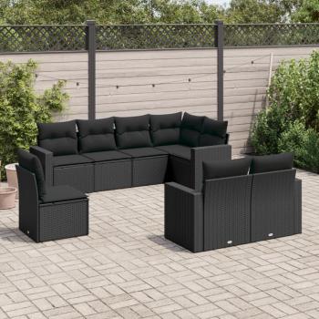 ARDEBO.de - 8-tlg. Garten-Sofagarnitur mit Kissen Schwarz Poly Rattan