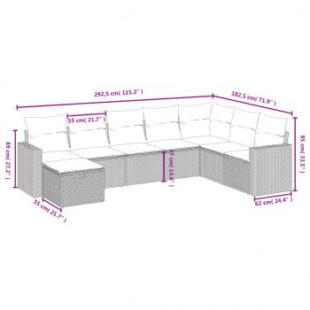 8-tlg. Garten-Sofagarnitur mit Kissen Braun Poly Rattan