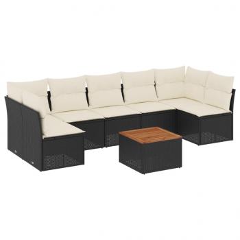 8-tlg. Garten-Sofagarnitur mit Kissen Schwarz Poly Rattan