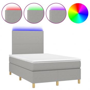 Boxspringbett mit Matratze & LED Hellgrau 120x190 cm Stoff