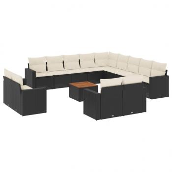 14-tlg. Garten-Sofagarnitur mit Kissen Schwarz Poly Rattan