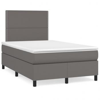 ARDEBO.de - Boxspringbett mit Matratze & LED Grau 120x190 cm Kunstleder