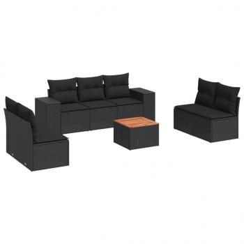 8-tlg. Garten-Sofagarnitur mit Kissen Schwarz Poly Rattan