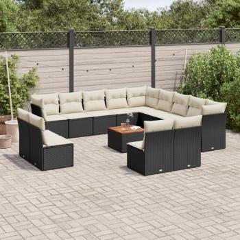 ARDEBO.de - 14-tlg. Garten-Sofagarnitur mit Kissen Schwarz Poly Rattan