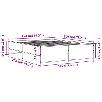 Bettgestell Grau Sonoma 160x200 cm Holzwerkstoff und Metall