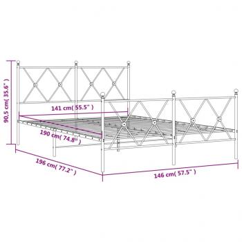 Bettgestell mit Kopf- und Fußteil Metall Schwarz 140x190 cm