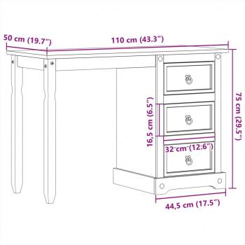 Schminktisch Corona 110x50x75 cm Massivholz Kiefer