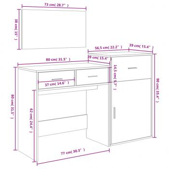 3-tlg. Schminktisch-Set Weiß Holzwerkstoff