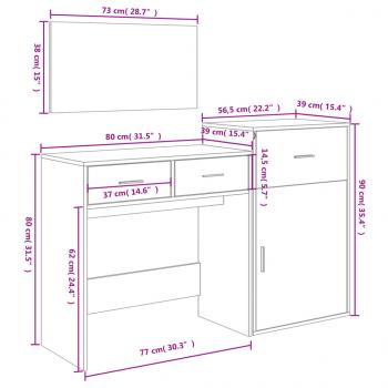 3-tlg. Schminktisch-Set Braun Eichen-Optik Holzwerkstoff