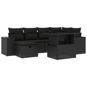 7-tlg. Garten-Sofagarnitur mit Kissen Schwarz Poly Rattan