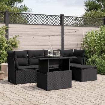 ARDEBO.de - 6-tlg. Garten-Sofagarnitur mit Kissen Schwarz Poly Rattan