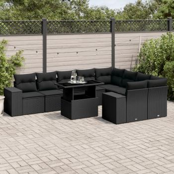 ARDEBO.de - 10-tlg. Garten-Sofagarnitur mit Kissen Schwarz Poly Rattan