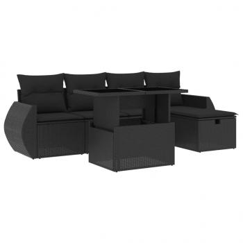 6-tlg. Garten-Sofagarnitur mit Kissen Schwarz Poly Rattan