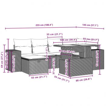 7-tlg. Garten-Sofagarnitur mit Kissen Schwarz Poly Rattan