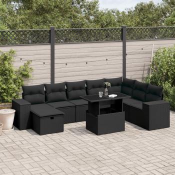 ARDEBO.de - 9-tlg. Garten-Sofagarnitur mit Kissen Schwarz Poly Rattan