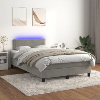 ARDEBO.de - Boxspringbett mit Matratze & LED Hellgrau 120x200 cm Samt