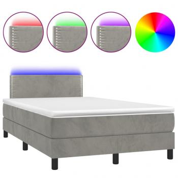 Boxspringbett mit Matratze & LED Hellgrau 120x200 cm Samt