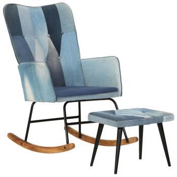 ARDEBO.de - Schaukelsessel mit Hocker Blau Denim Patchwork Canvas