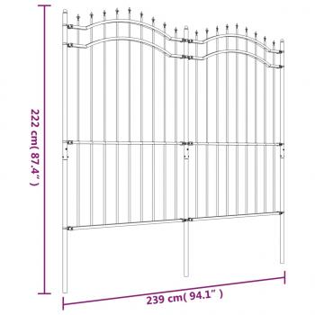 Gartenzaun mit Speerspitzen Schwarz 222 cm Stahl