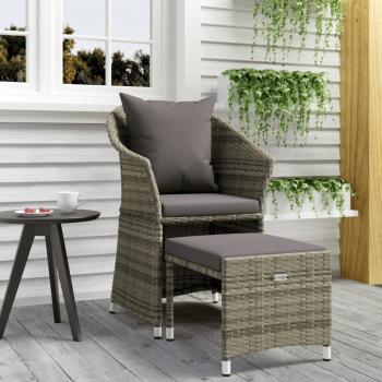 ARDEBO.de - 2-tlg. Garten-Lounge-Set mit Kissen Grau Poly Rattan