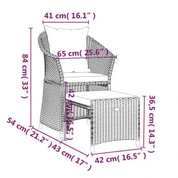 2-tlg. Garten-Lounge-Set mit Kissen Grau Poly Rattan